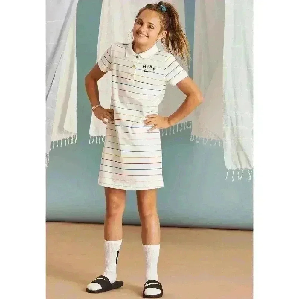 Nike Girls Striped Polo Shirt Dress, XL - Picture 1 of 5